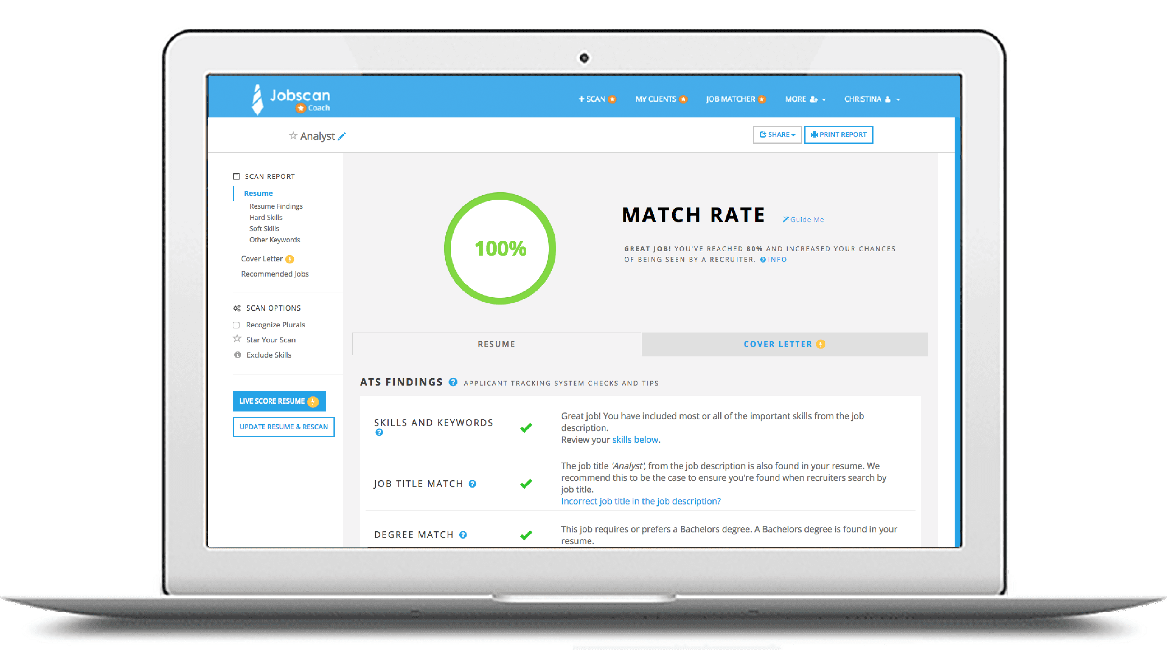 Jobscan - the resume and LinkedIn analysis tool